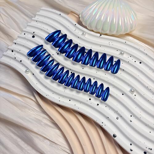 Mirror Metal Royal Blue Chrome Press on Nails Medium Almond chrome royal blue