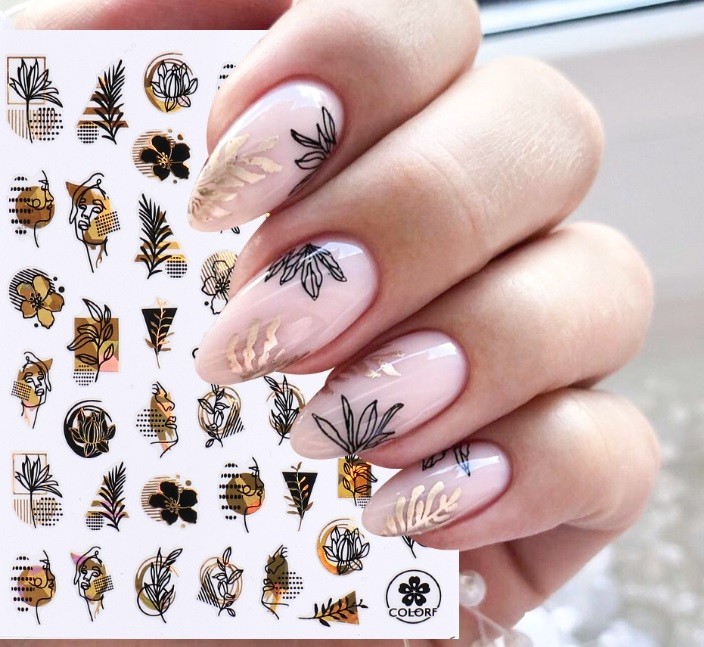 Gold Black Abstract Nail Art Stickers (Group 1)