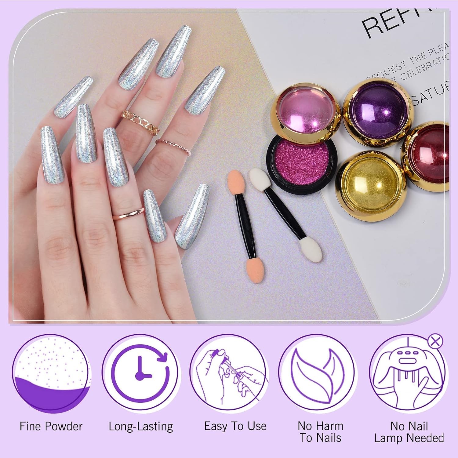 Chrome Nail Powder Set: 24 Colors Metallic Mirror Effect Holographic Iridesce…