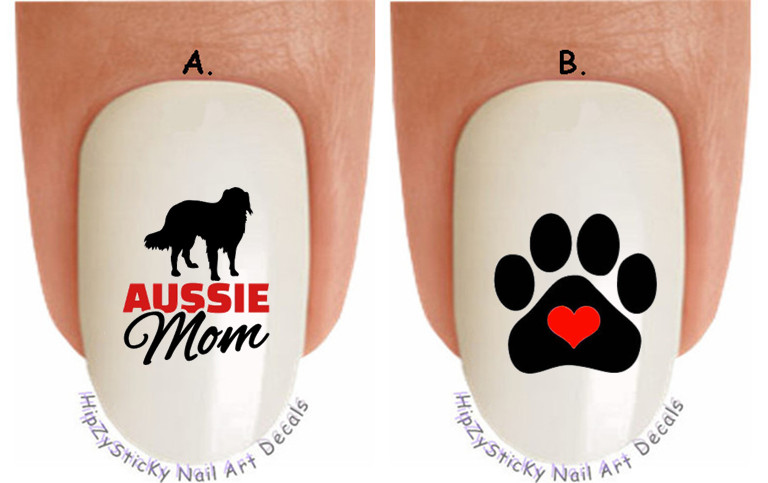 Nail Art 106E DOG BREED Australian Shepherd MOM WaterSlide Nail Decal Transfers