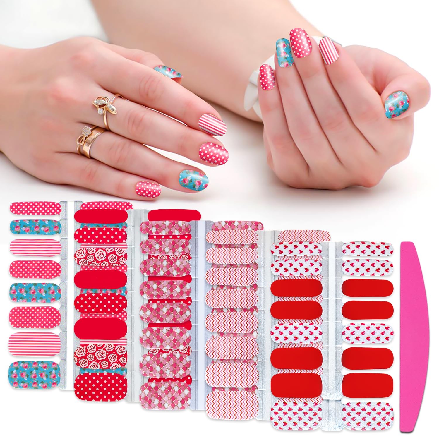5 Sheets Red Nail Wraps for Women Valentine’s Day Nail Polish Strips Gel Nail…