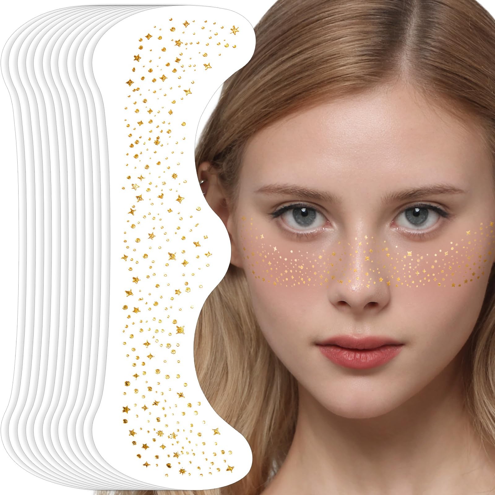 12 PCS Gold Glitter Freckles Face Makeup Patches Women Girls Cosmetic Sticker