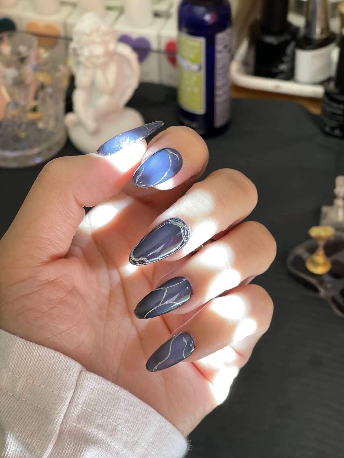 🔥CUSTOM Gel Press On False Nails set /Handmade /long almond size：S