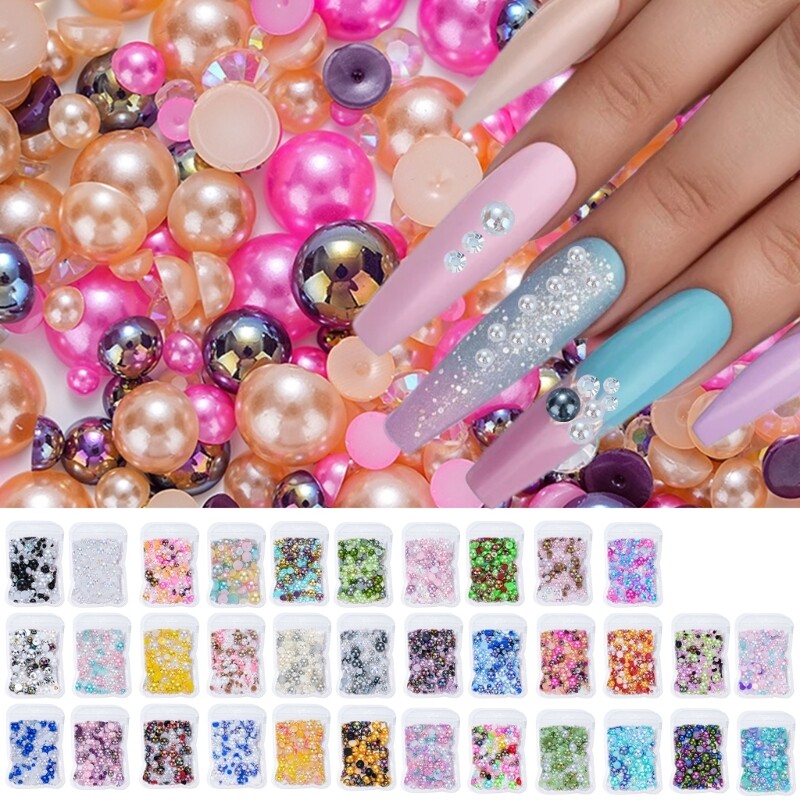 Pearls 3d Nails Art Rhinestones Flat Back Half Round Pearls
