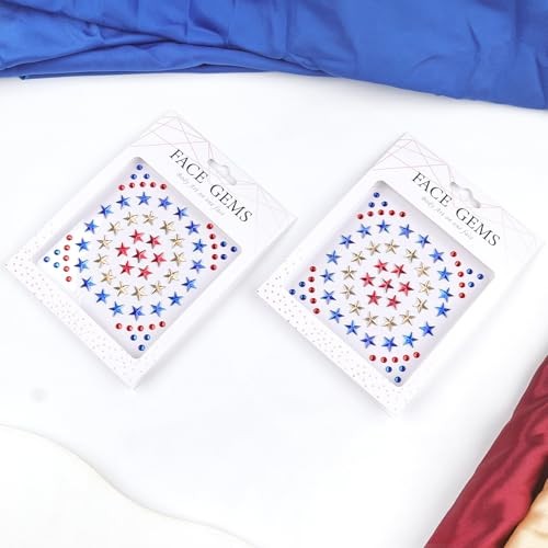 4th of July Star Face Gems, Self-Adhesive Face Jewels for Women, Red Blue star