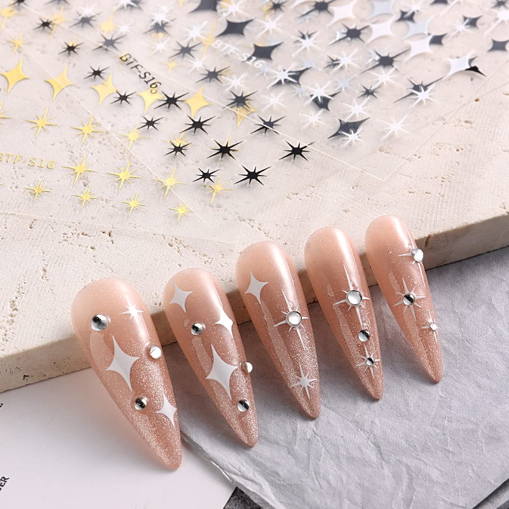 12 Sheets Gold Star Nail Art Stickers Decals 3D Self Adhesive Decals-03