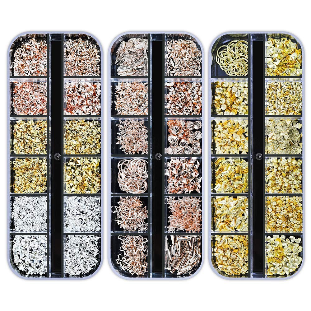 12 Boxes Nail Rhinestones Glitter Gems Crystals Sequins Kit with Tweezers & Pens