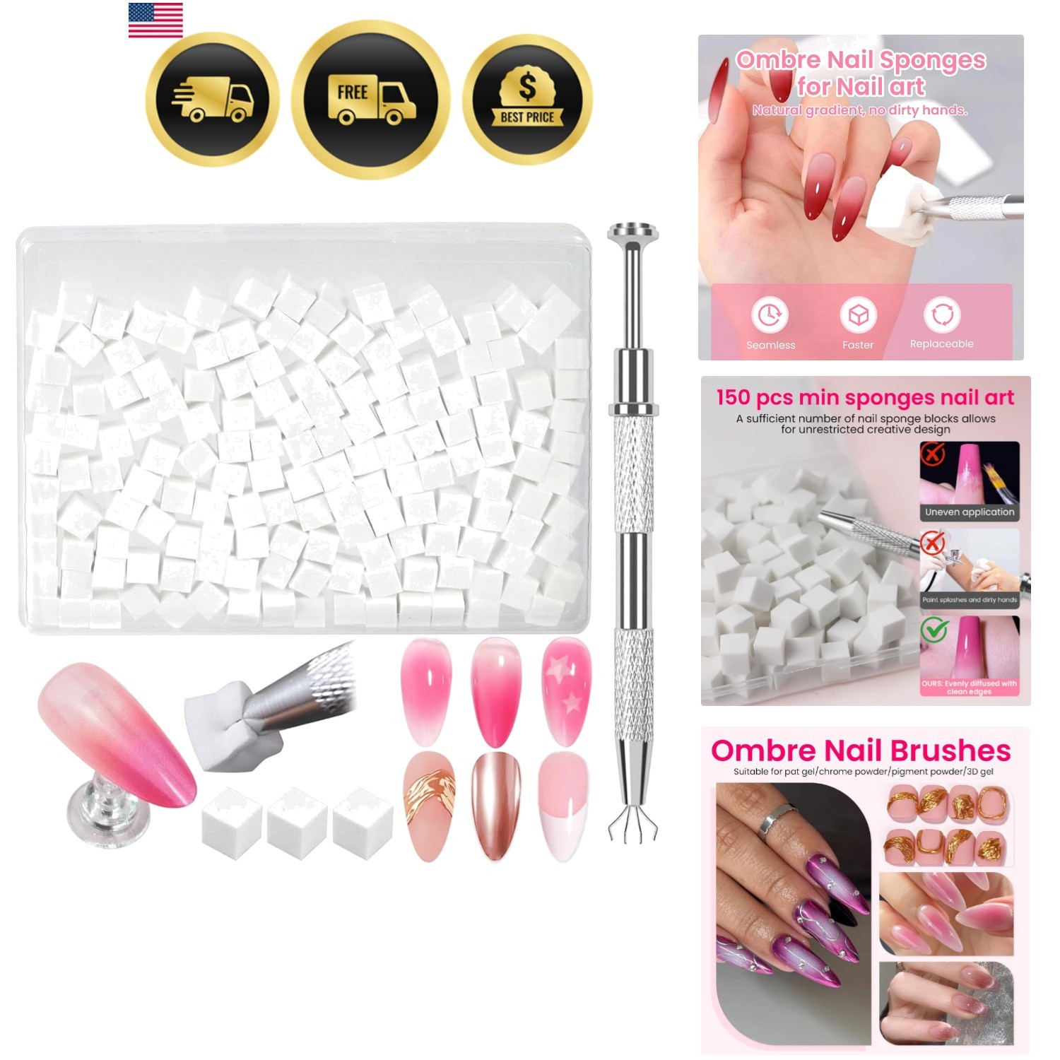 150 Pcs Soft Nail Sponges For Ombre with Grabbing Pen Nail Ombre Brushes Pat …
