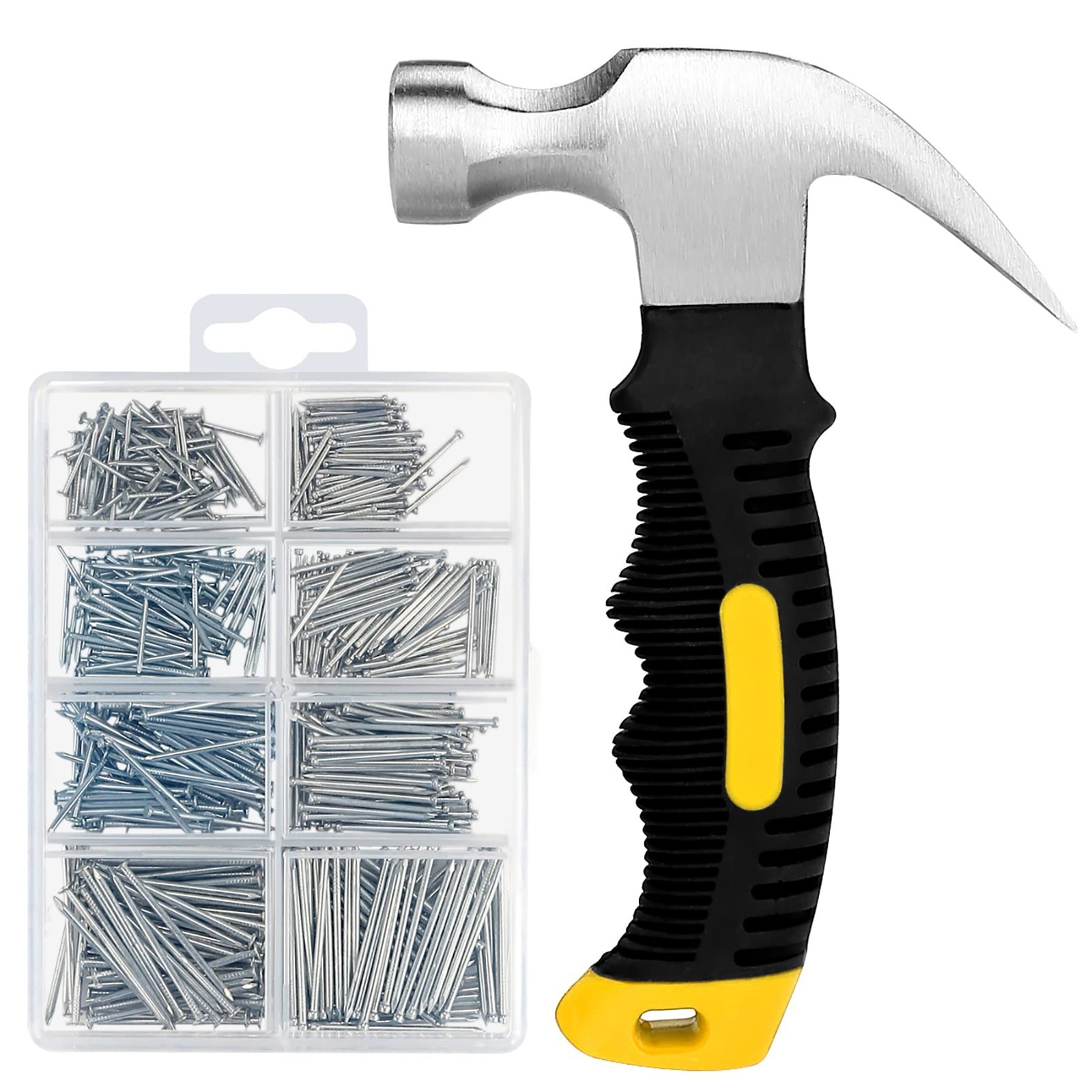700PC Nail Assortment Kit with 8oz Hammer for Wall Art, Picture Frames & Home Pr