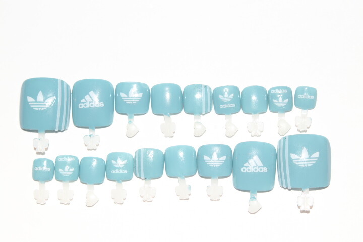 ADIDAS old school track suit inspired- press on Toe nail set-Set of 18