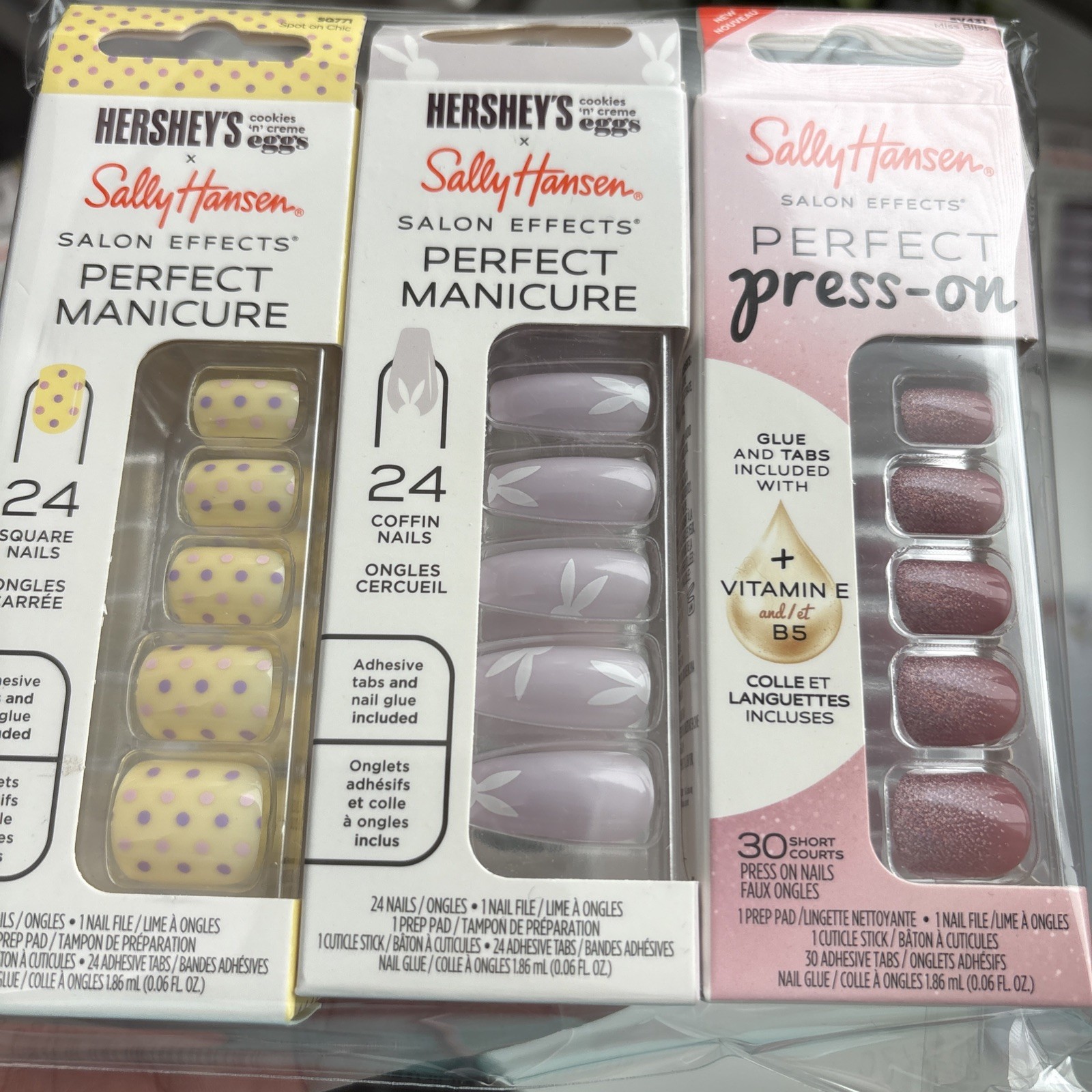 3Pk: Sally Hansen Perfect Mani Press On Nails Hersheys x Easter ASSORTED Lot 2