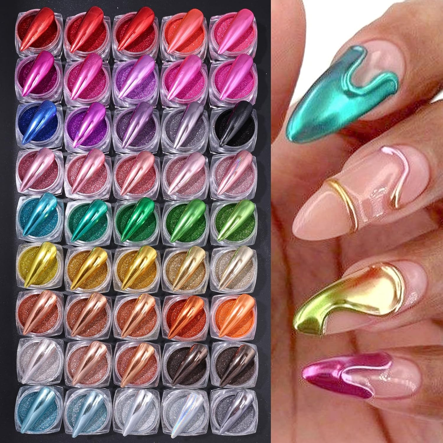 45 Colors Chrome Nail Powder Mirror Effect Nail Chrome Gold Silver Laser Red Pin