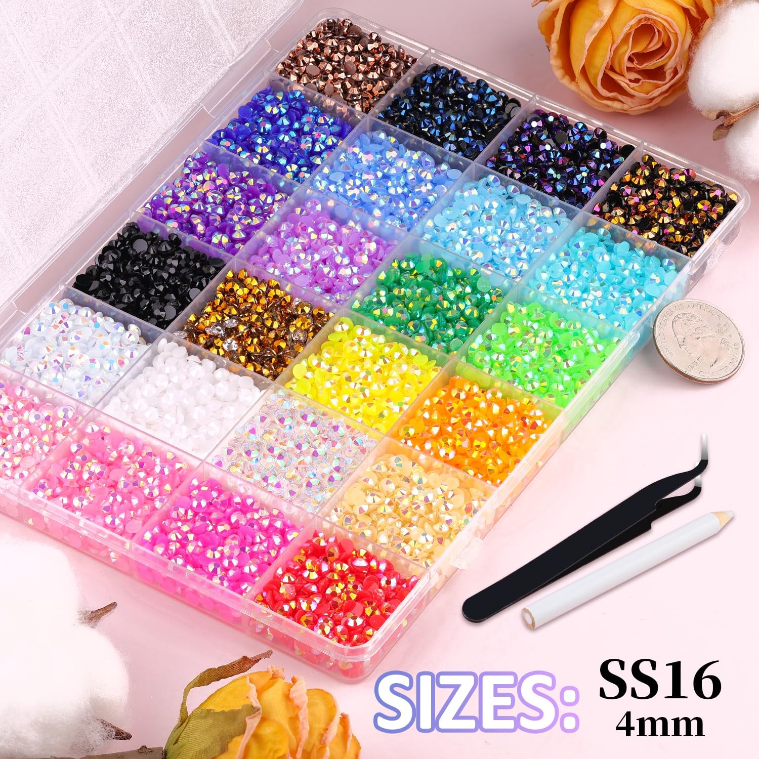18000Pcs Resin Jelly Rhinestones 4mm Mixed-Color Flatback Gems 3Pcs 10ml B7000