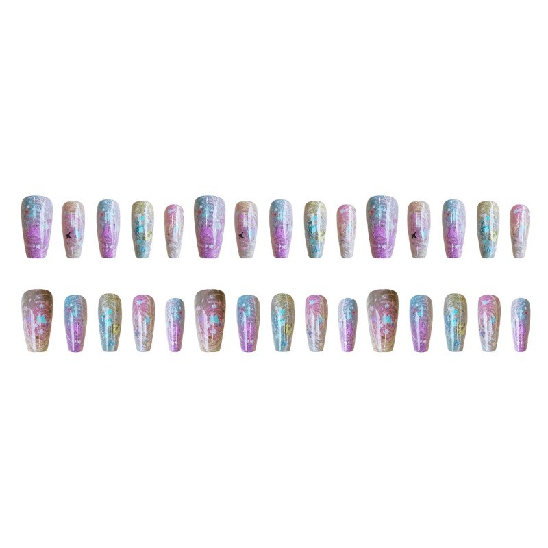 48 Pieces of Fine Sparkling Star Glitter Fake Nails – Removable Daily Nail Art