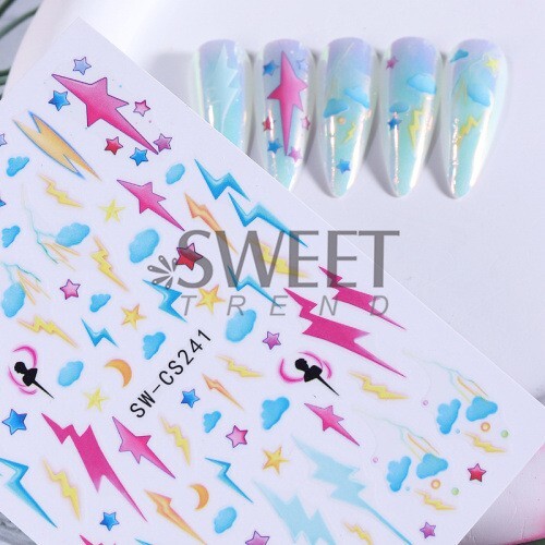 2 Sheets Abstract Graffiti Lightning Bolt Star French Nail Art Stickers NH28