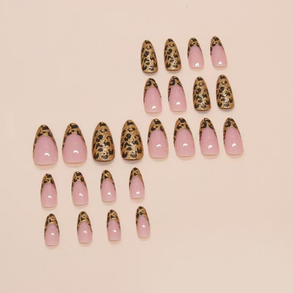 Leopard Press on Nails Gold Glitter Fake 24 Fl Oz (Pack of 1), Style07