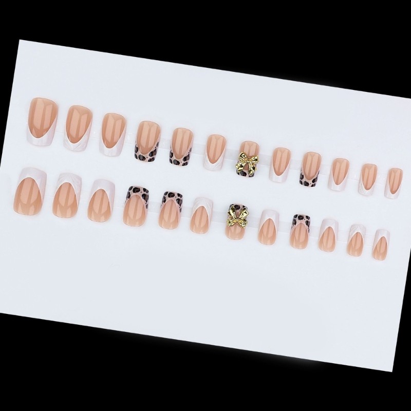 Sweet Edgy 3D Bows Leopard Print French Press On Nail ABS Material For Party