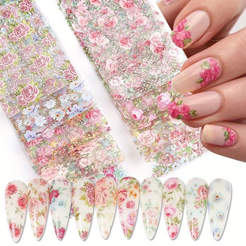Transfer Stickers – Mixed Floral Nail Art Foils for Wedding – 10PCS Set