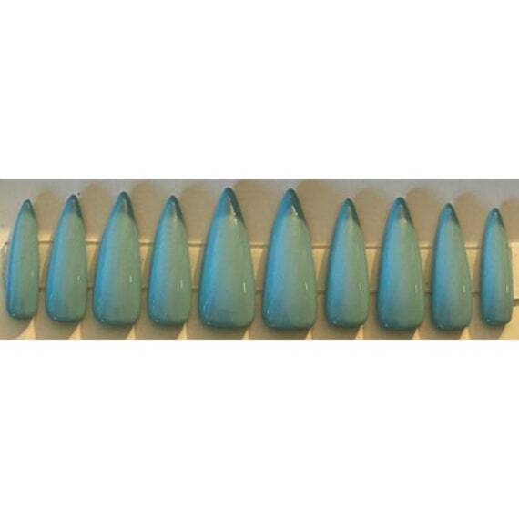 Blue Topaz Nail + Custom Box | Stiletto Nail | Press-On Nail | Medium or Large