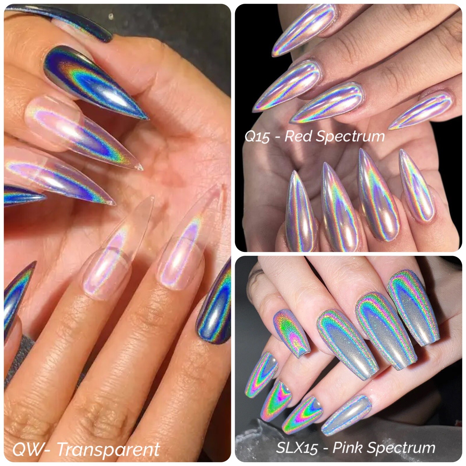 3 Types Unicorn Nail Chrome Powder Pink Rainbow White Transparent Effect Nails