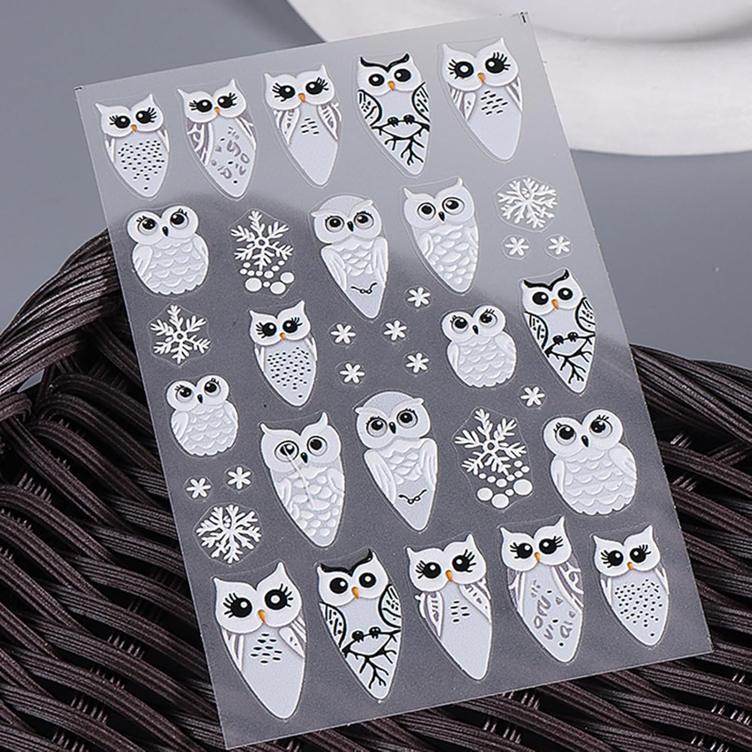 6 Sheets Christmas Nail Stickers, Winter Owl & Snowflake Self-Adhesive Mix