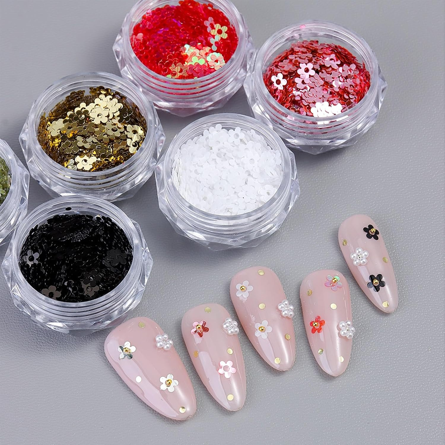 Five-Petal Flower Nail Glitter Sequins | 3D Holographic Laser Floral Flakes, Shi