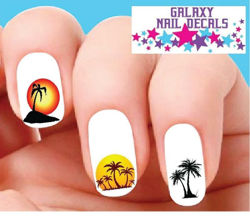 Waterslide Nail Decals – Set of 20 Palm Tree Sunset Assorted