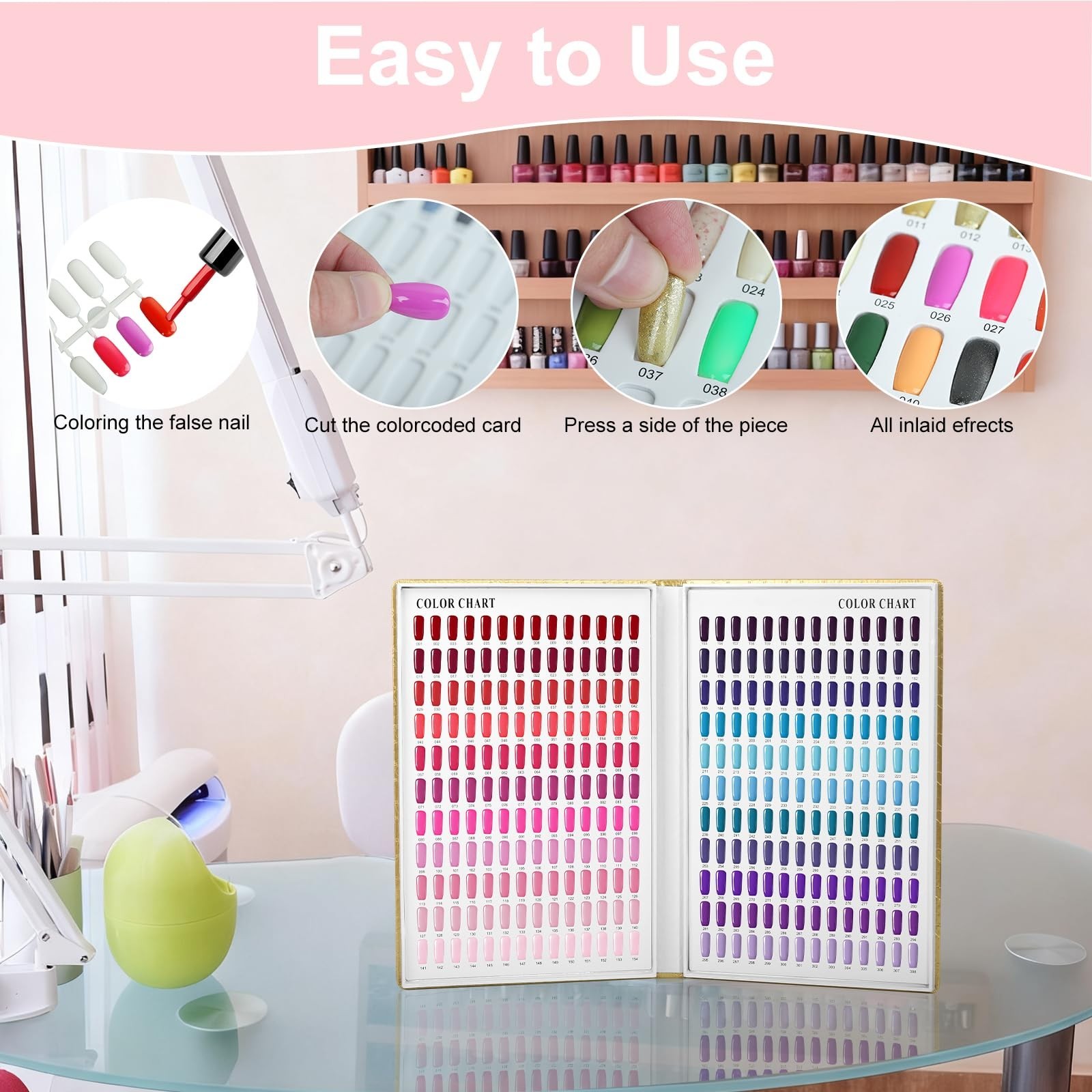 308 Colors Nail Swatches Book – 360 Nail Tips Color Chart Display for Gel Polish
