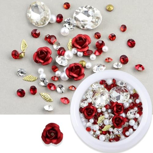 3D Red Rose Flower Nail Art Charms Valentines Rose Flower Nail Art Charms-3