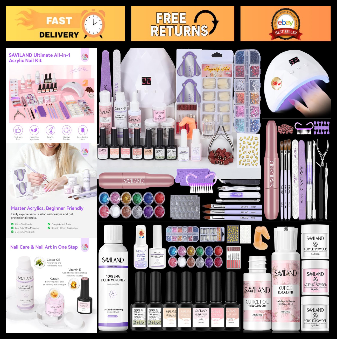 Acrylic Nail Kit for Beginners – All-In-One Set with Monomer, UV Light & Tools