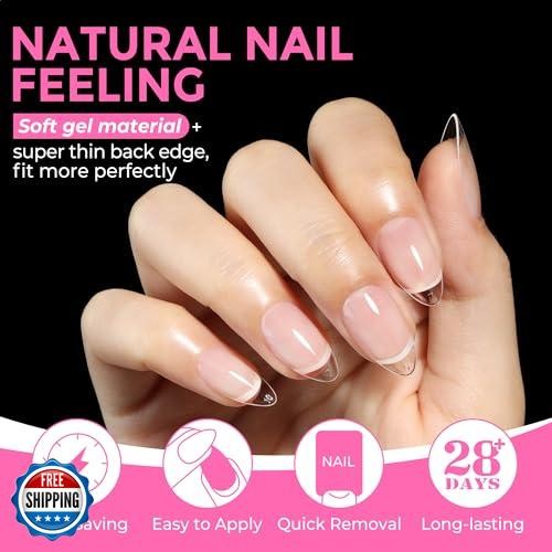 UNA GELLA Short Almond Fake Nails 216pcs Pre-shape Gel Acrylic Nail Tips for