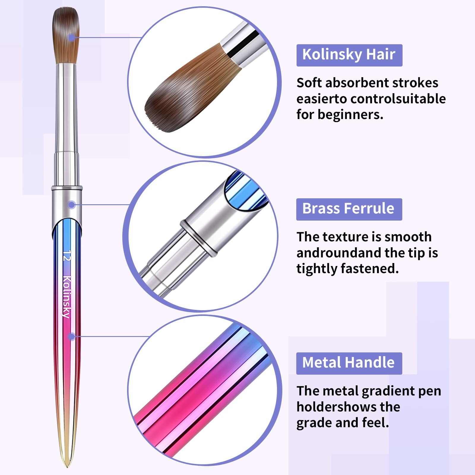 100% Kolinsky Acrylic Nail Brush,3D Pure Handmade Round Shape (Size 14) Nail …