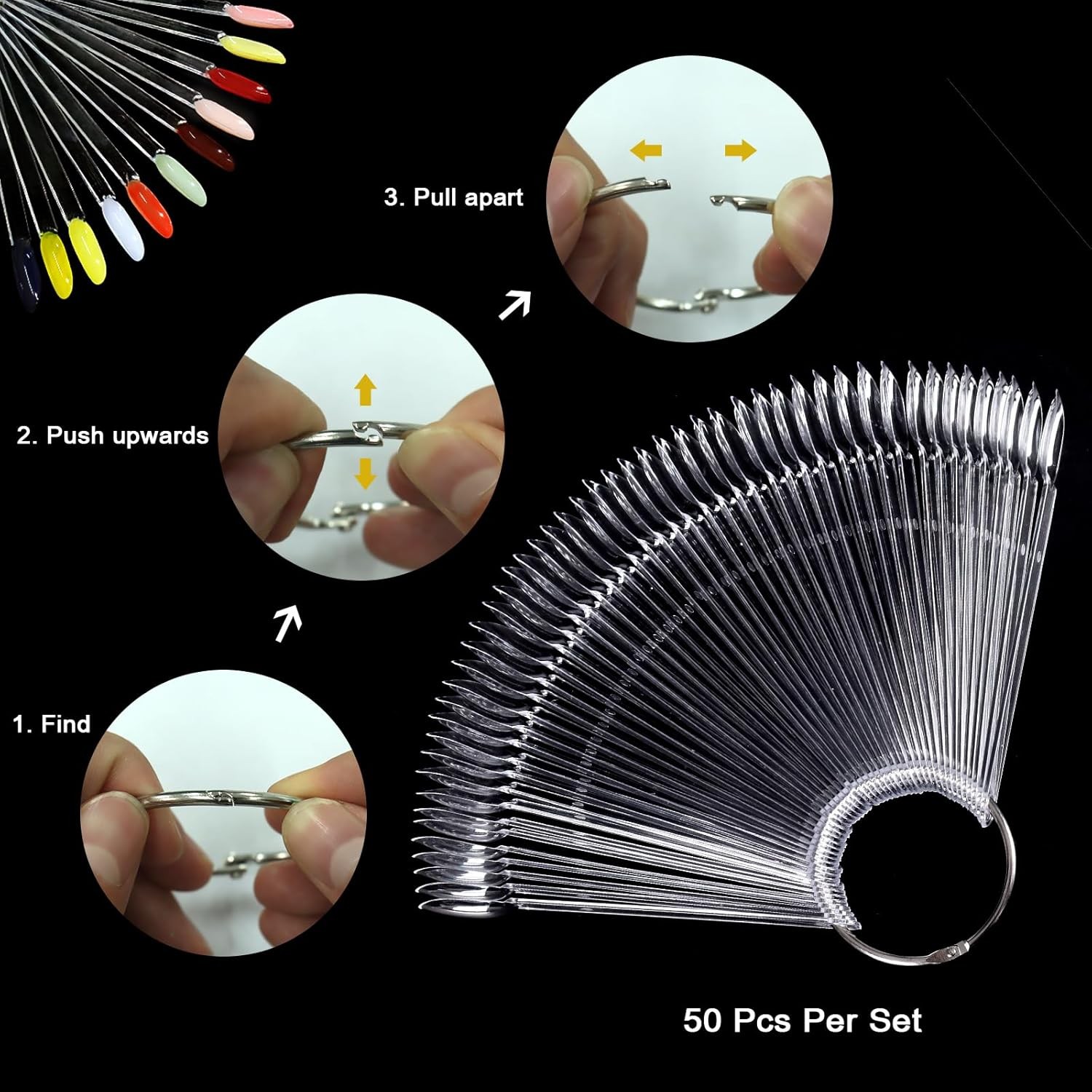200 Pcs Clear & Natural Nail Swatch Sticks with Ring and Numbered Tips Pointed