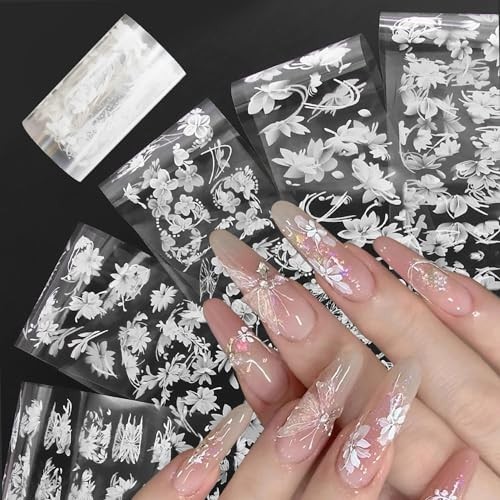 10 Rolls White Flower Nail Foil Holographic Nail Art Foil White Flower Style