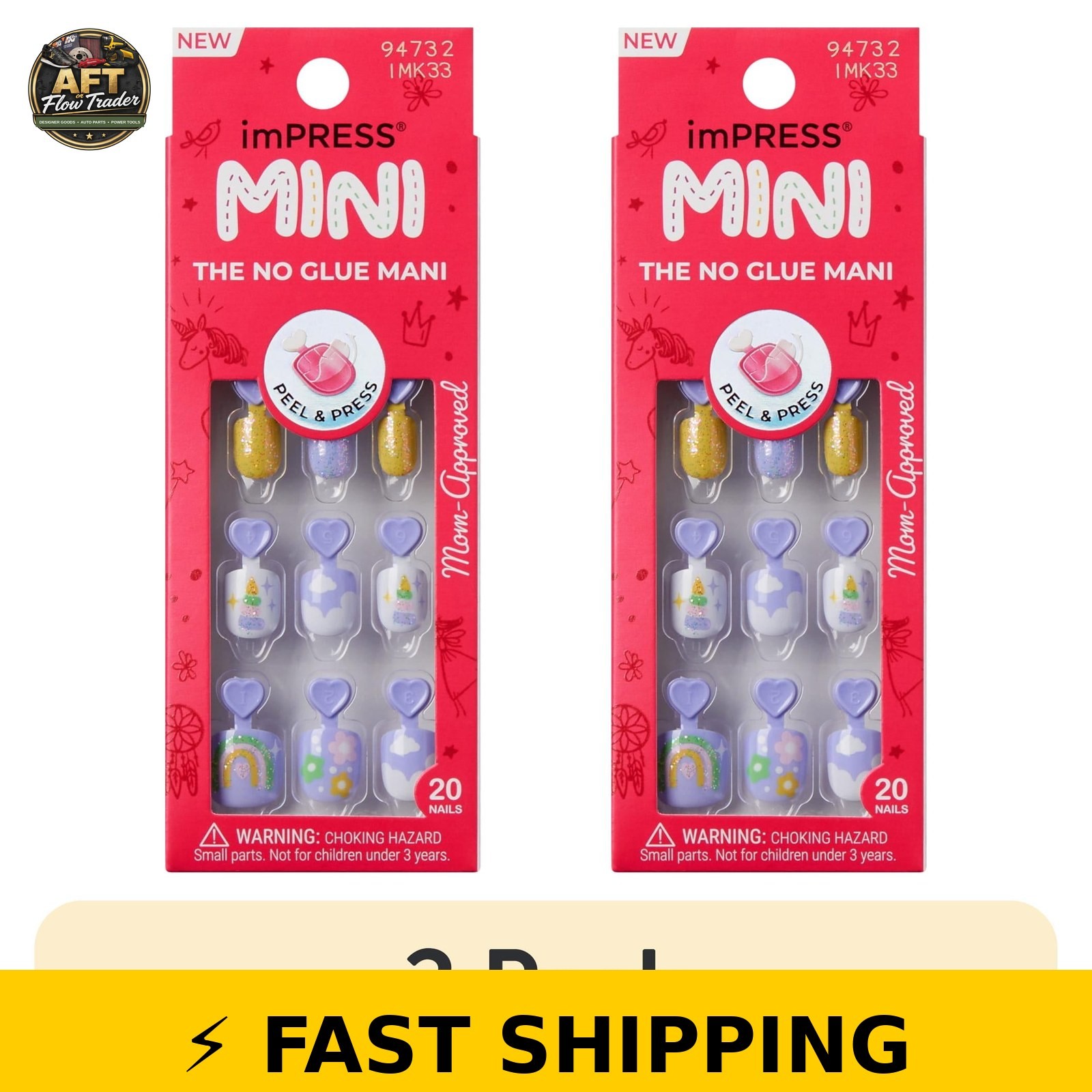 KISS Mini Press On Nails for Kids, ‘Fairest of All’, Purple, 20 Count