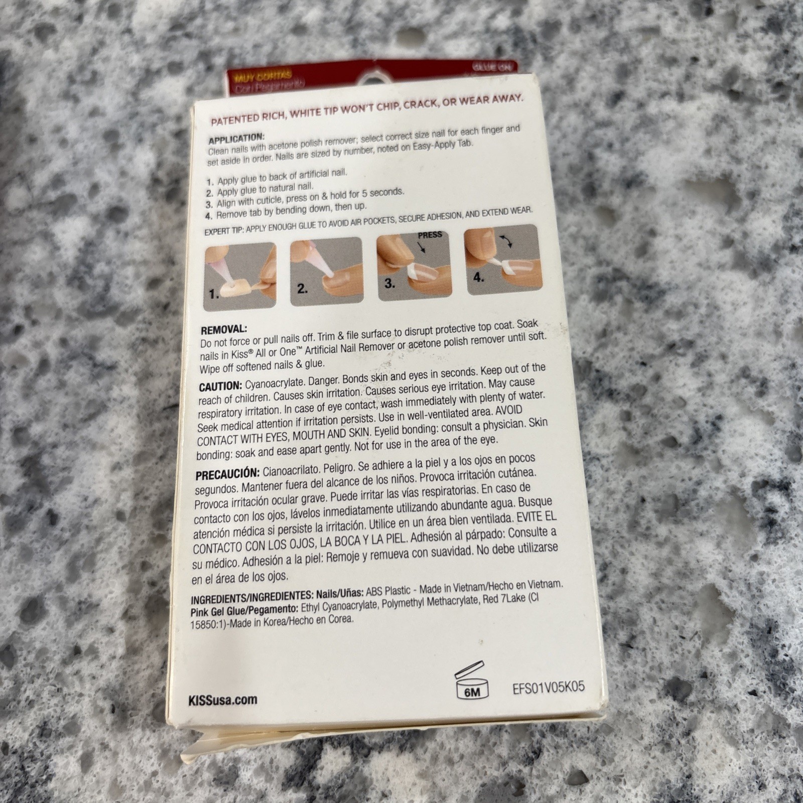 KISS Salon Acrylic French Tip Nails. Real Short Square Shape, Glue On. 2 Packs