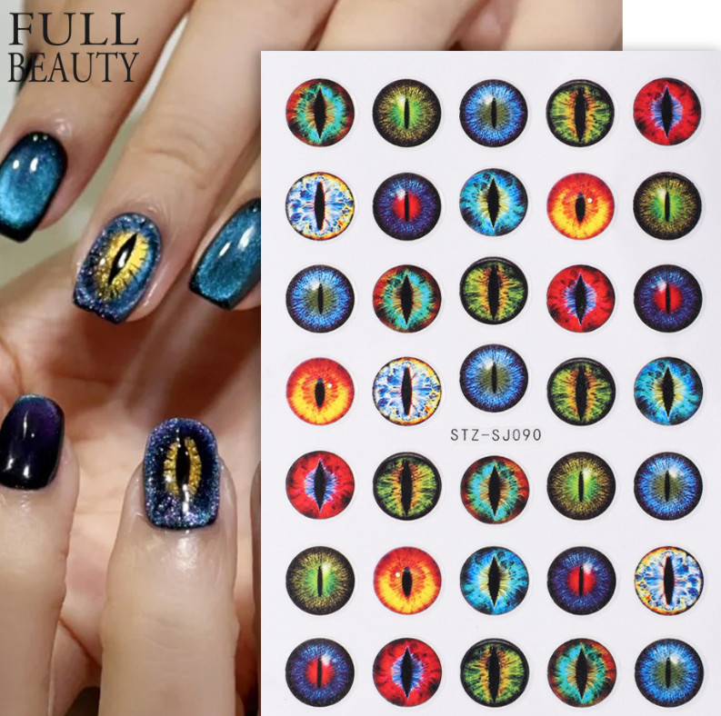 2pcs Dinosaur Eye Nail Stickers 3D Dragon Cat Eyes Nail Art Decals SJ89-90 NH7