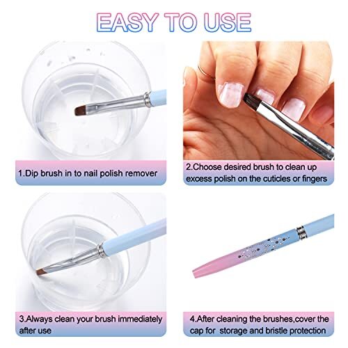 INENK Nail Art Clean Up 2 Pcs Round&Angled Nail Brushes for Cleaning Polish