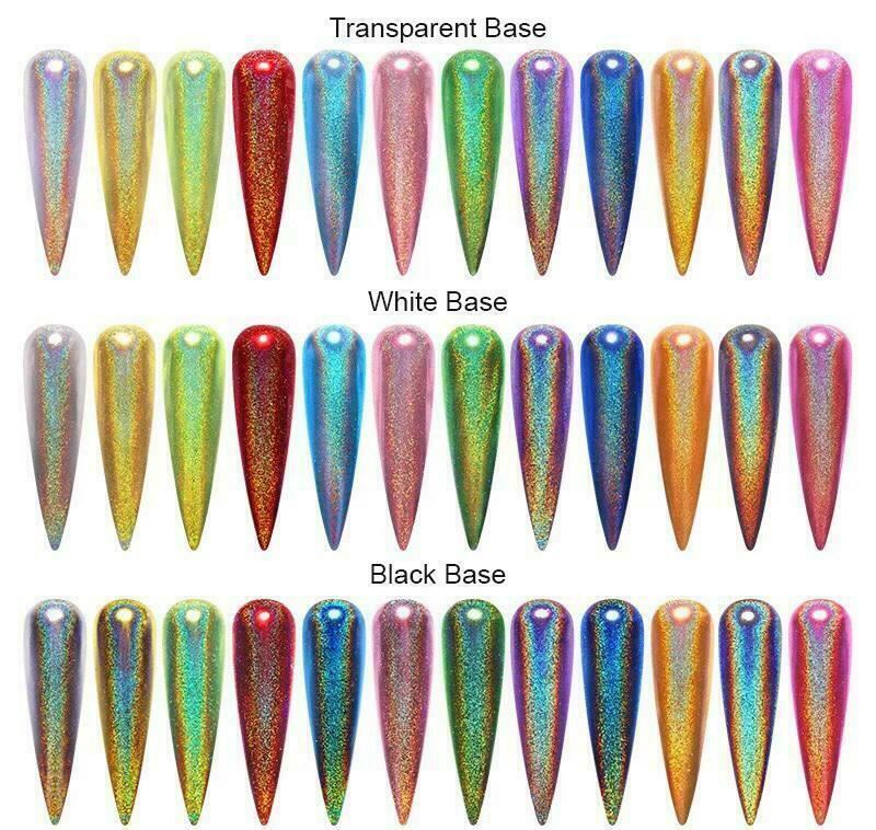 Holographic Nail Powder With Applicator Chrome Shimmer Mirror Glitter Pigment