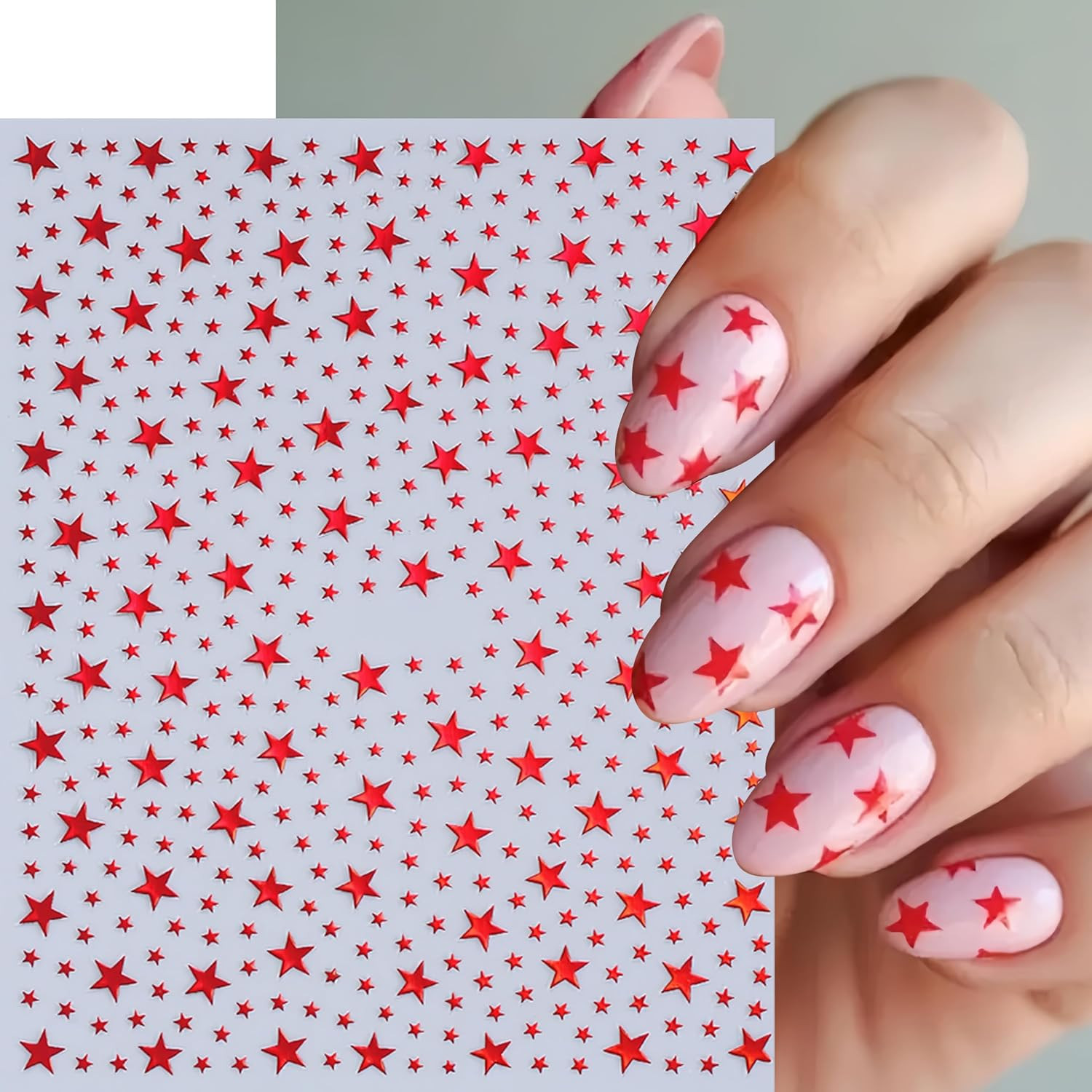 10 Pcs Star Nail Stickers 3D Gold Silver White Black Red Blue Green Rose Gold Pi