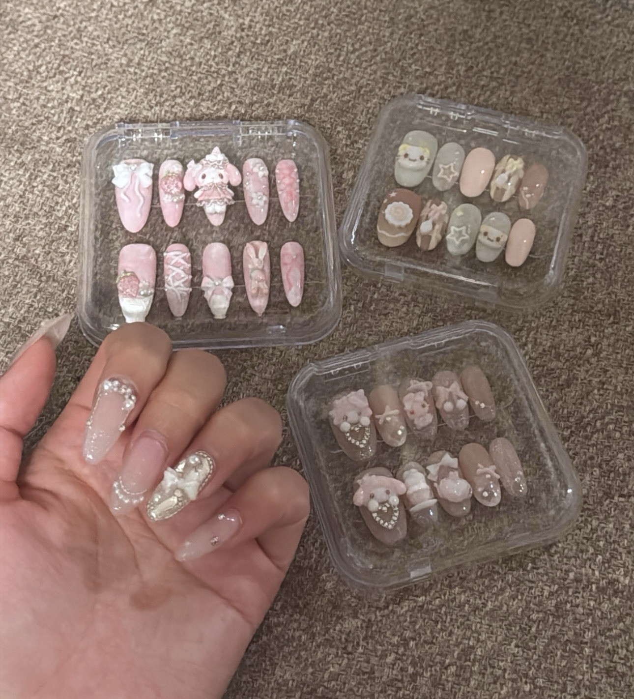 Handmade 3D My Melody Press On Nails Medium Almond Custom Fake Nails Size M