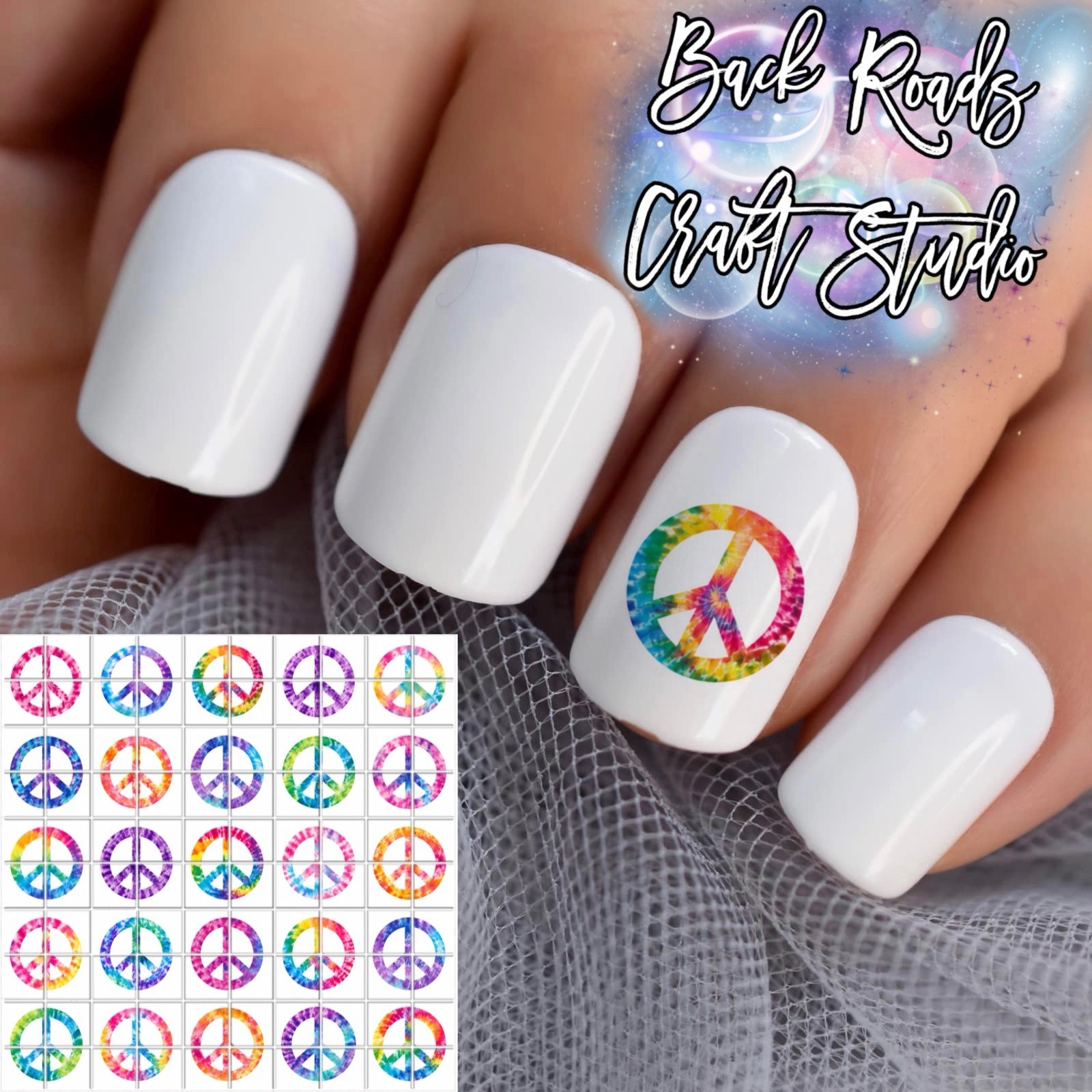 Tie Dye Peace Sign Waterslide Finger Nail Decals Instructions Bonus set of 50 JM