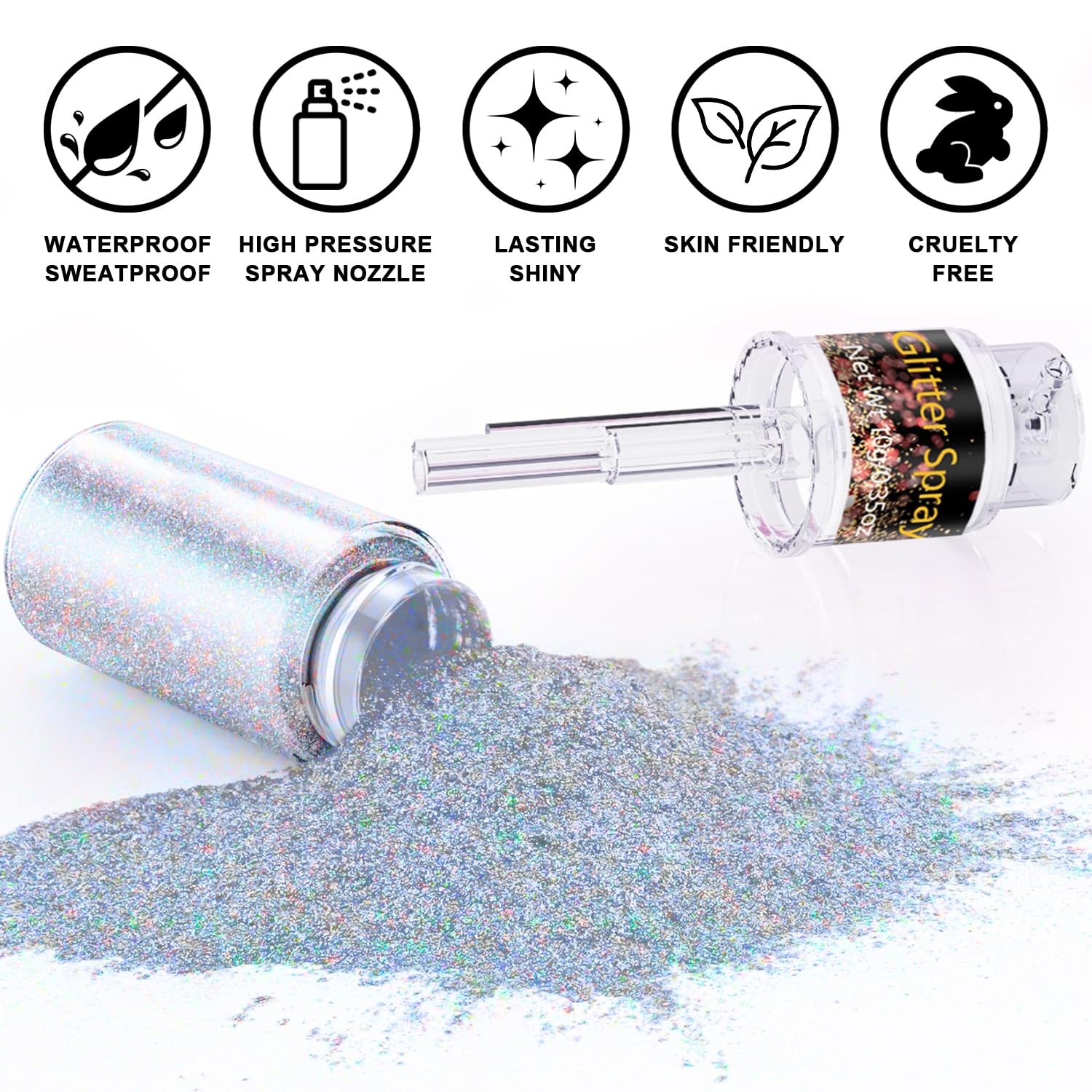 Hair and Body Glitter Spray, 1PC Glint-Rainbow Glitter Hairspray Dry Powder M…
