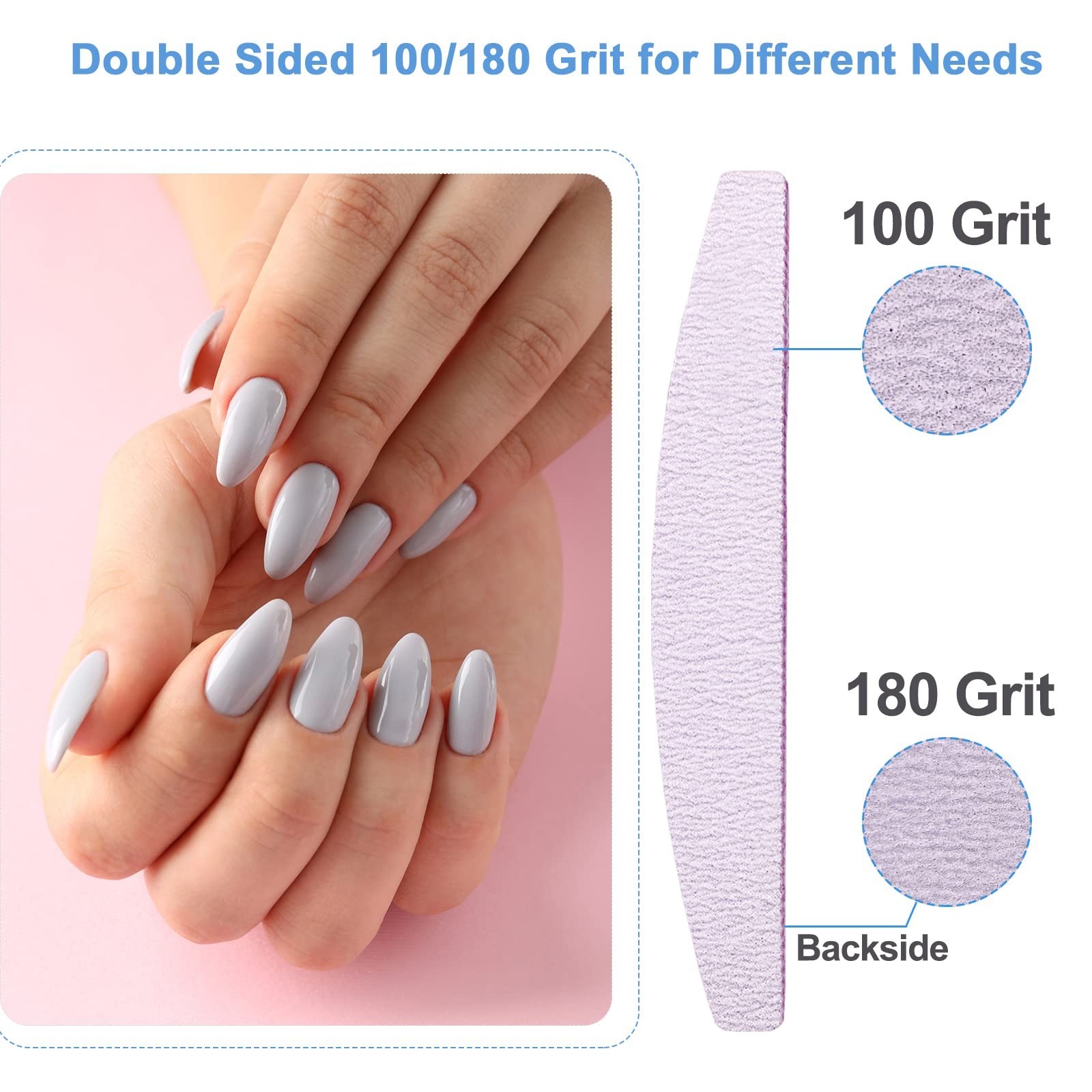 100 Pcs Nail Files 100/180 Grit Emery Boards for Acrylic & Natural Nails, Double