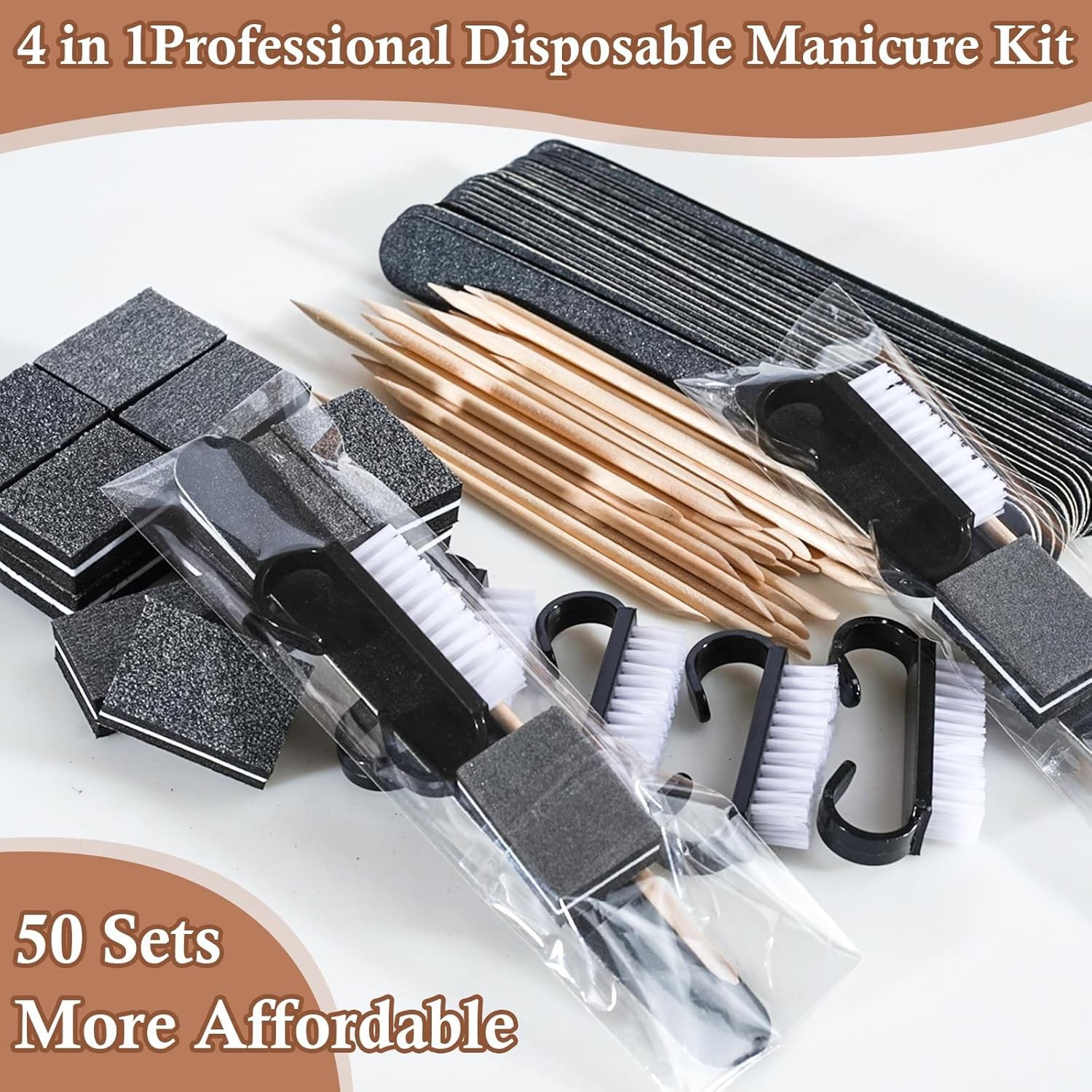 50 Sets Disposable Mani Kit Basics 4 Piece Nail Kit for Travel, Handle