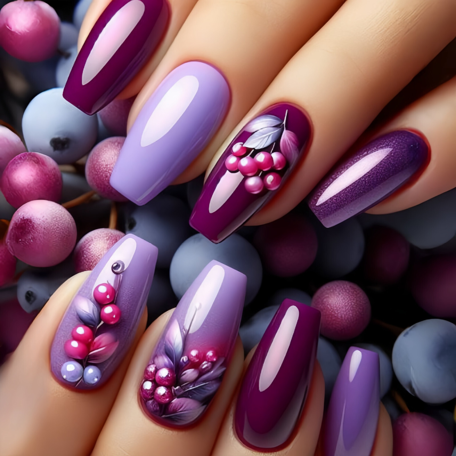 4 set （24Pcs/set ）Purple color False Nail Art Full Cover Artificial Fake Nails