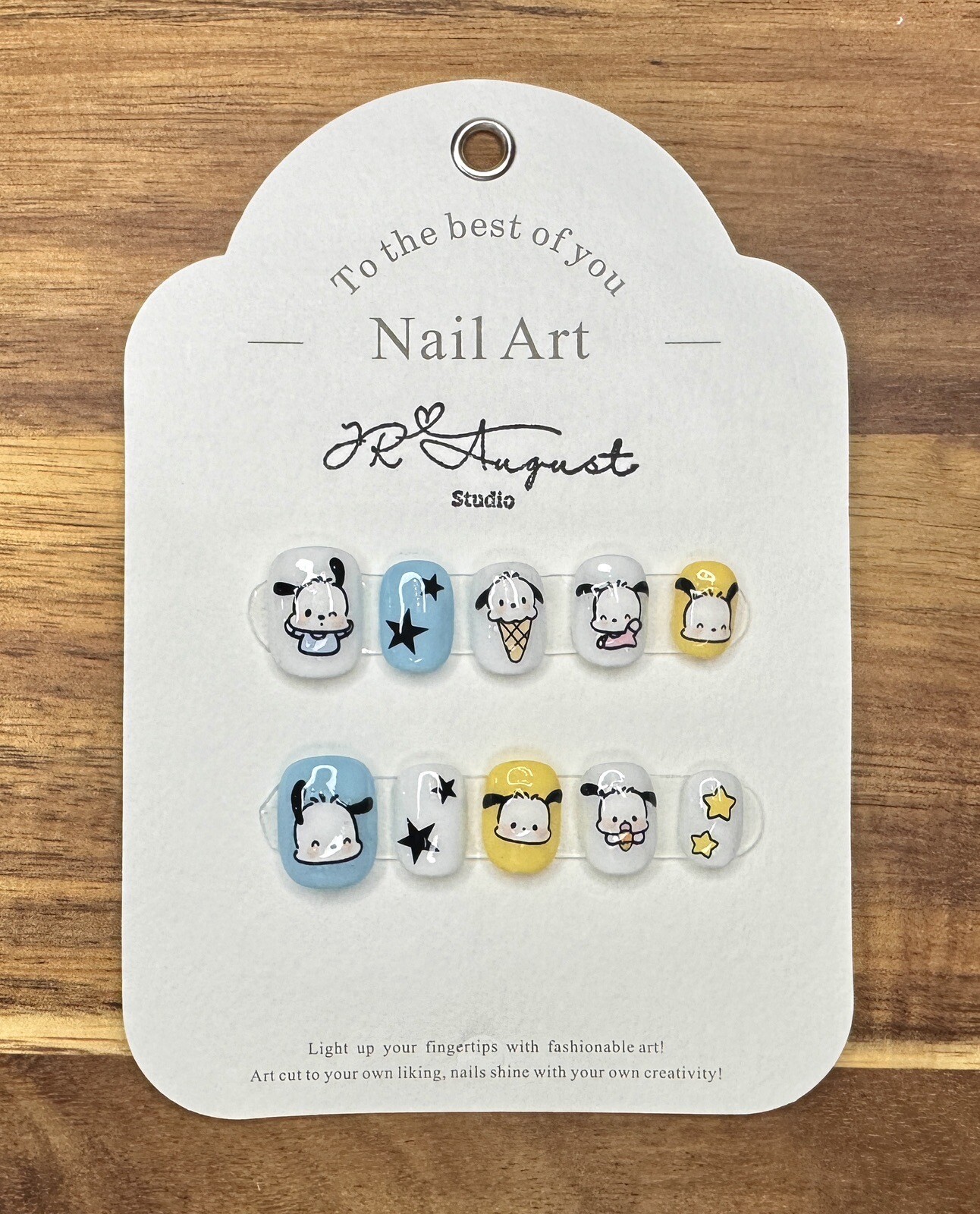 Press on nails Handmade Pochacco face with star Cute Blue round short XS S M L