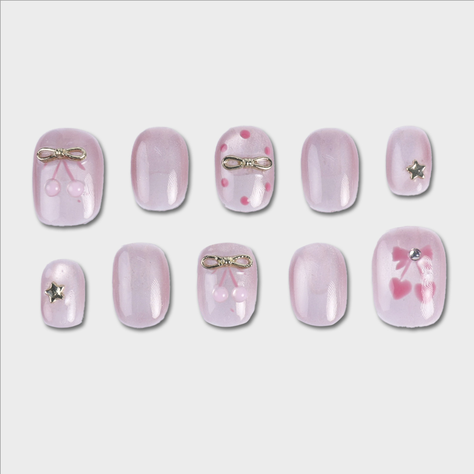 SIYOU Petal Charm Short Squoval Lavender 3D Pearl Star Bow Press-On Nails 10pc