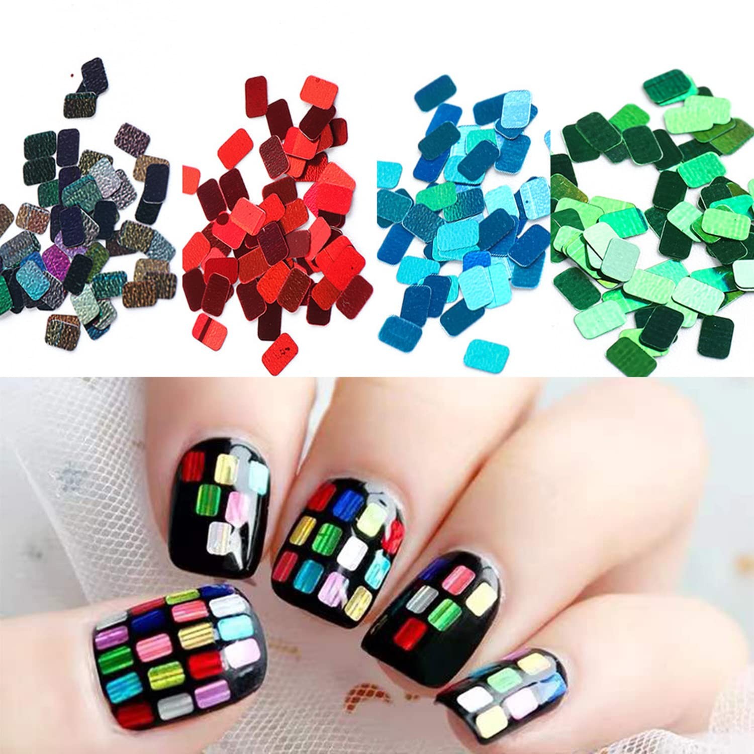 Holographic Square Glitter Flakes, 12 Colors Rectangle Sparkly 12 colors