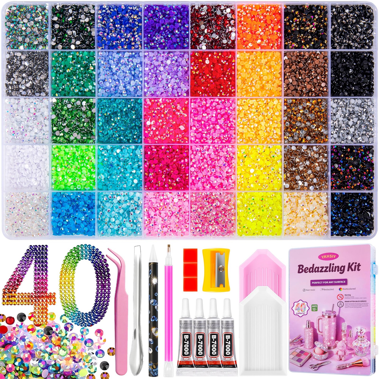 Bedazzling Kit 40000Pcs 40 Colors Resin Jelly Rhinestones, Multicolor 3mm F